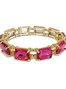 Midi Emerald Cut Crystal Glass Beads Stretch Tennis Bracelet